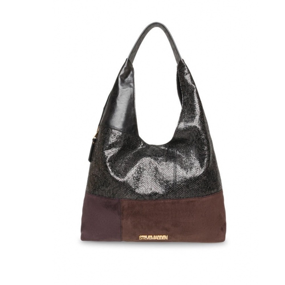Steve Madden Bcarey Hobo Bag Snakeskin Embossed Faux Suede Brown Black